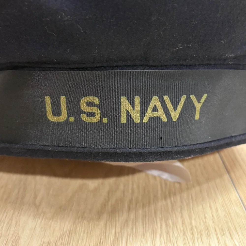 Vintage WWII US Navy Wool Flat Hat Sailor Cap Donald Duck Blue Military Size 7